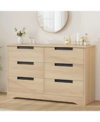 gaomon 6-Drawer Modern Wood Dresser Bedroom Double Chest Organizer with Embedded Handles Storage Cabinet for Living Room, Nursery