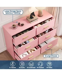 gaomon 6-Drawer Modern Wooden Dresser with Metal Handle, Bedroom Tv Stand, Large Storage Organizer, Living Room, Hallway