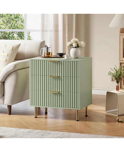 gaomon 3-Drawer Modern Fluted Green Dresser, Stylish Nightstand with Deep Drawers, Wide Top, Organizer for Bedroom