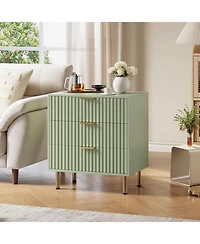 gaomon 3-Drawer Modern Fluted Green Dresser, Stylish Nightstand with Deep Drawers, Wide Top, Organizer for Bedroom