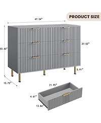 gaomon 6-Drawer Modern Fluted Dresser, 47.2 Inch Wide Chest, Deep Drawers, Tv Stand, Wooden Organizer for Bedroom, Living Room, Kids Room