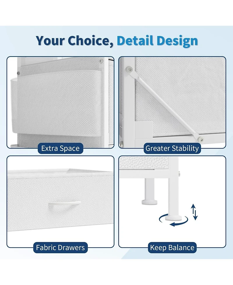 gaomon 14 Foldable Fabric Drawer Dresser with Wood Top, Tv Stand, Open Shelves, Metal Frame, Bedroom, Living Room, White