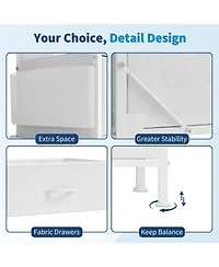 gaomon 14 Foldable Fabric Drawer Dresser with Wood Top, Tv Stand, Open Shelves, Metal Frame, Bedroom, Living Room, White