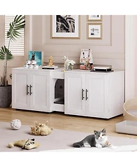 gaomon Double Room Cat Litter Cabinet, Stylish Storage Litter Box Enclosure for Two Cats, Cat Mat, Organizer, White