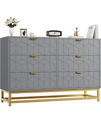 gaomon 47.2 Inch Grey 6-Drawer Modern Dresser, Wide Chest, Gold Metal Legs & Handles, Storage for Bedroom, Living Room, Hallway