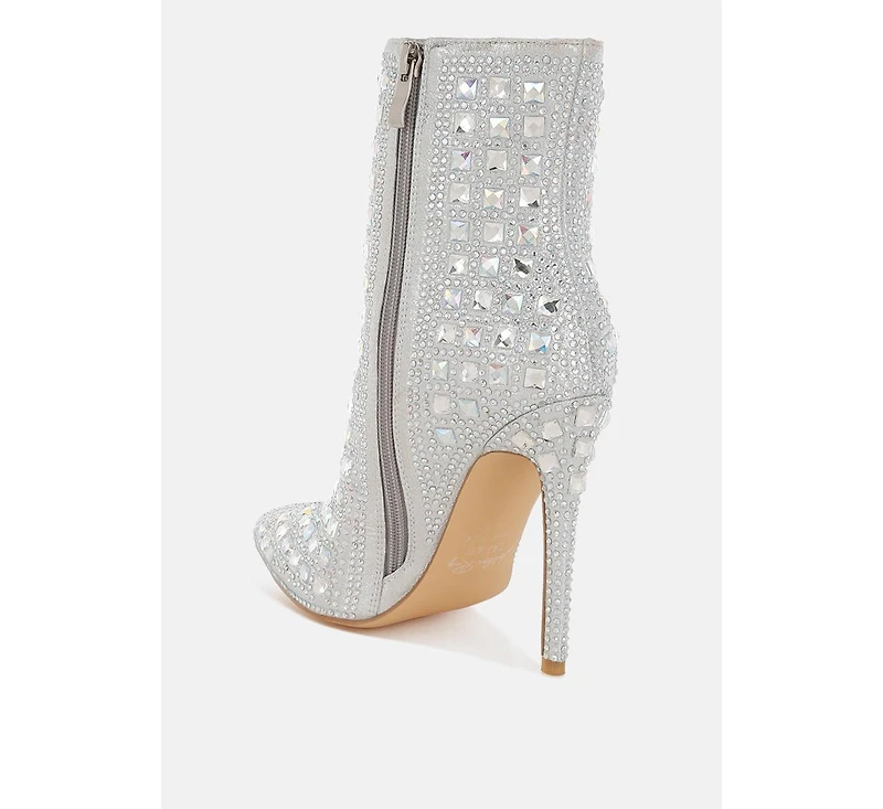 Frostin Pointed Toe Rhinestones Stiletto Boots