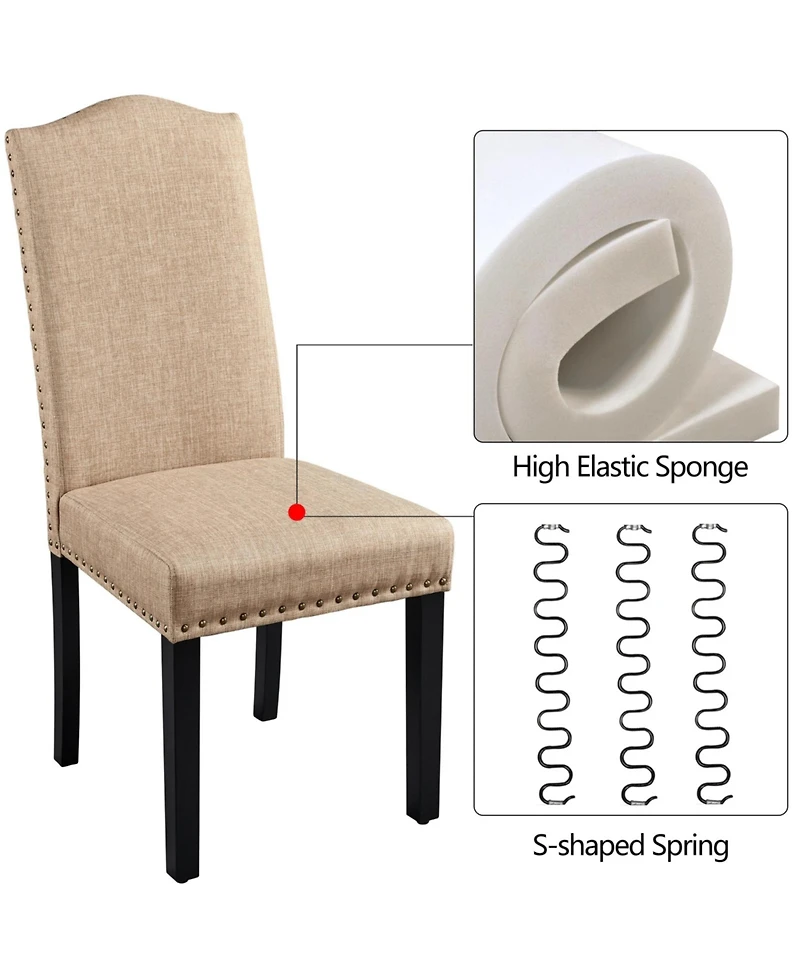 Yaheetech Set of 2 Fabric Upholstered Classic Dining Chair with Tall Back and Solid Wood Legs Khaki