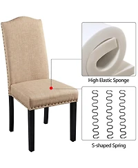 Yaheetech Set of 2 Fabric Upholstered Classic Dining Chair with Tall Back and Solid Wood Legs Khaki