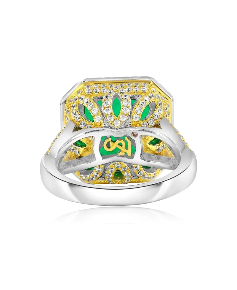 Suzy Levian Gala Collection Sterling Silver Large Firework Asscher-Cut Cubic Zirconia Pave Cocktail Ring