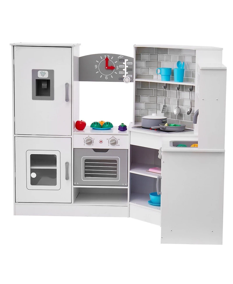 Sugift Corner Wooden Play Kitchen with Electronic Sounds & Led Display