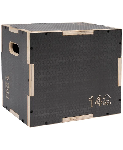 Signature Fitness 16" x 14" x 12" Wooden Plyo Box Non-Slip Jump Platform, Gray