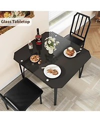 gaomon Modern Glass Dining Table Set with Upholstered Chairs, Chamfered Edge, Durable Tempered Glass, Small Apartment