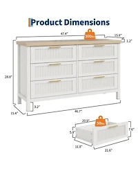 gaomon 6-Drawer Modern Fluted Dresser Bedroom Chest, Fluted Drawers with Metal Handle, Large Storage Cabinet