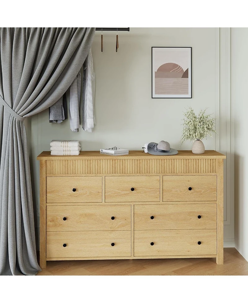 gaomon 7-Drawer Wooden Farmhouse Dresser with Fluted Design and Tv Stand Storage