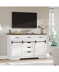 gaomon 6-Drawer, Sliding Barn Doors, Rustic Wood Chest Tv Stand Farmhouse Dresser