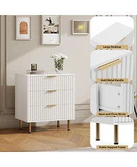gaomon 3-Drawer Modern Fluted White Dresser, Stylish Nightstand with Deep Drawers, Wide Top, Organizer for Bedroom, Living Room, Kids Room