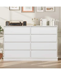 gaomon 8-Drawer White Dresser, Wide Wooden Chest of Drawers, Wide Top Organizer for Closet, Hallway, Living Room
