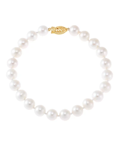 Honora White Cultured Freshwater Pearl (7-8mm) Bracelet in 14k Yellow Gold