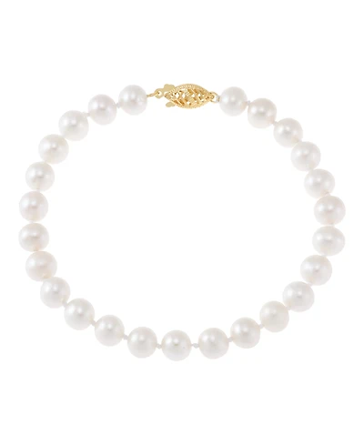 Honora White Cultured Freshwater Pearl (6-7mm) Bracelet in 14k Yellow Gold