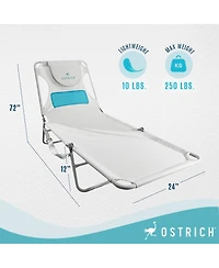 Ostrich Ladies Comfort Lounger, Foldable Beach Camping Pool Tanning Chair, White