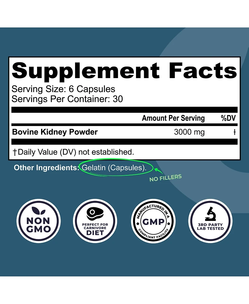 Left Coast Performance Grass Fed Beef Kidney Supplement, 180ct