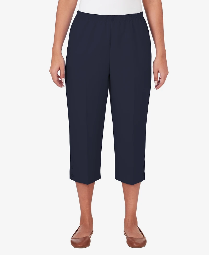 Alfred Dunner Women's Classic Button Hem Gathered Waistband Capri Pants
