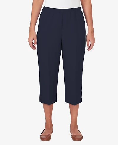 Alfred Dunner Women's Classic Button Hem Gathered Waistband Capri Pants