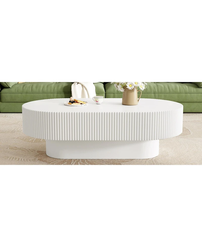 Streamdale Furniture Streamdale Elegant Oval Coffee Table, Modern Cream Drum End Table