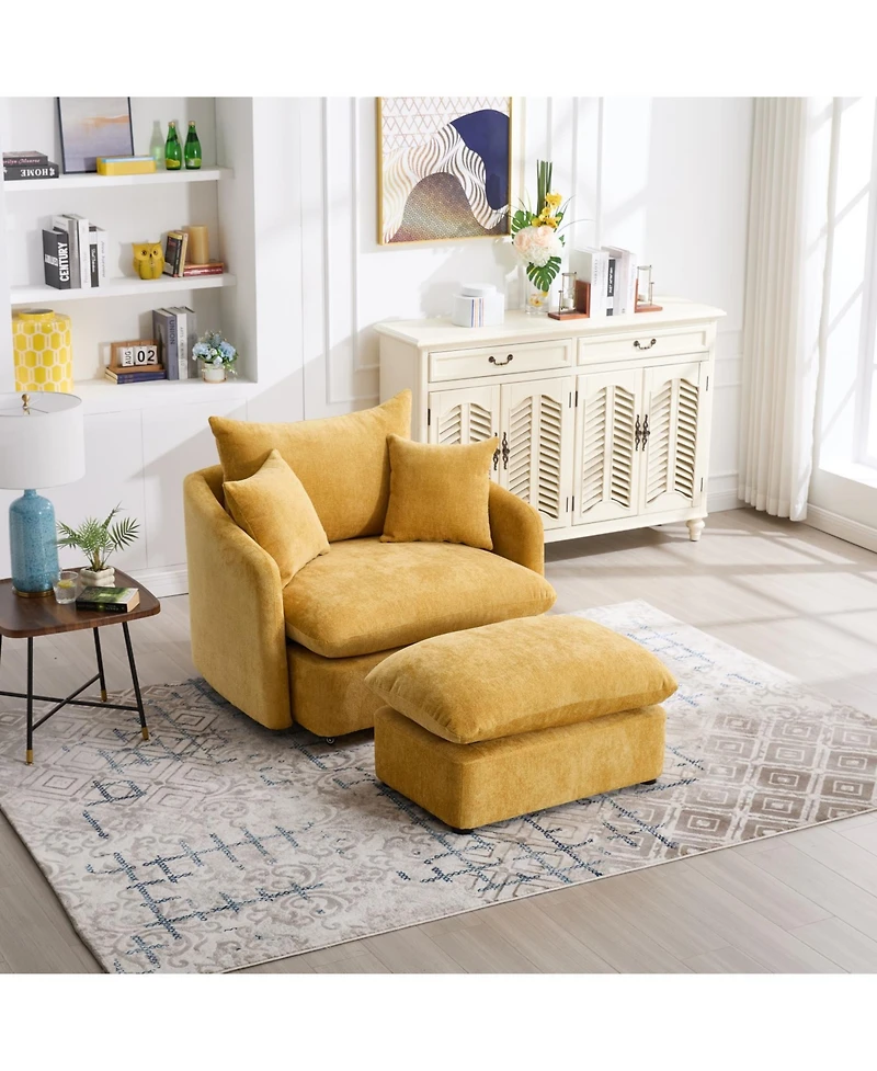 Streamdale Furniture Oversized Swivel Accent Chair with Ottoman & Pillows