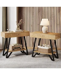 Tribesigns End Side Table Set of 2, Narrow Couch Arm Side Table with Storage Shelves, Small Bedside Nightstand