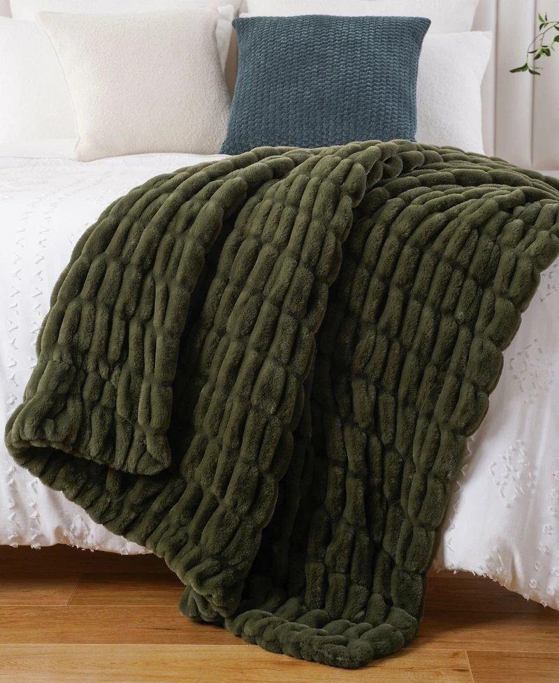 Battilo Luxurious Reversible Rabbit Faux Fur Throw, 50" x 60"