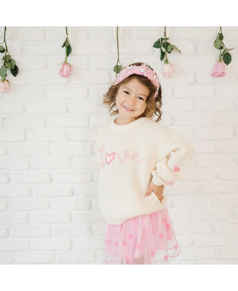 Sweet Wink Little Girls Ditsy Love Valentine's Day Knit Sweater
