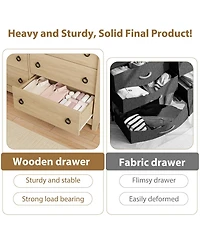 gaomon 6-Drawer Modern Wood Dresser with Golden Ring Pull Handles, Wide Storage Cabinet for Living Room, Entryway, Oak Finish