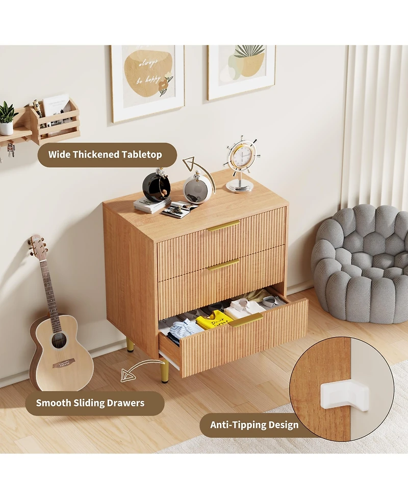 gaomon Modern Fluted Drawer Dresser Wood Chest of Drawers with Metal Handles and Legs