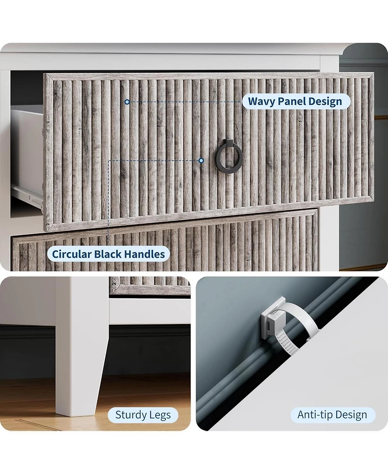 gaomon 6-Drawer Fluted Wave Pattern Dresser, Large Storage Drawers, Anti-Tip Safety, Wooden Chest for Bedroom, Hallway, Closet