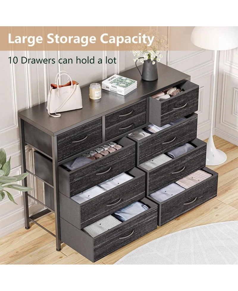gaomon 10-Drawer Modern Fabric Dresser for Bedroom, Large Storage Chest, 45" Tv Stand, Living Room, Hallway Organizer
