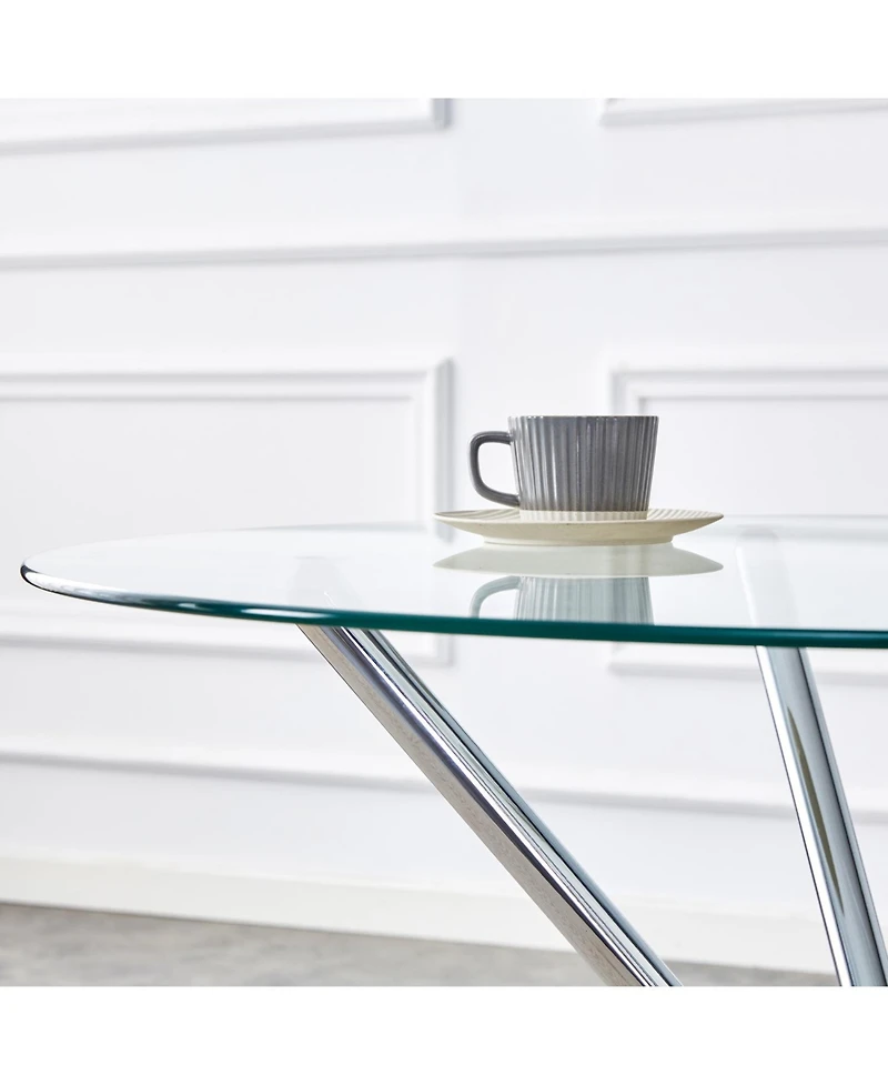 Streamdale Furniture Unique Round Glass Dining Table with Silver Legs