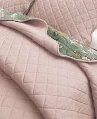 Linery & Co. Cotton Stitched Reversible Floral 3 Piece Scalloped Quilt and Sham Set