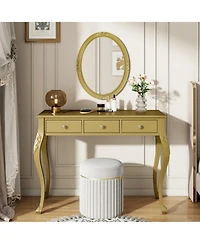 Streamdale Furniture Luxury Vanity Desk with Mirror & 3 Drawers - Gold