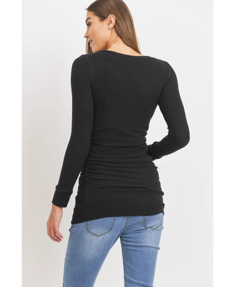 Hello Miz Maternity Long Sleeve Crew Neck Side Ruching Knit Top