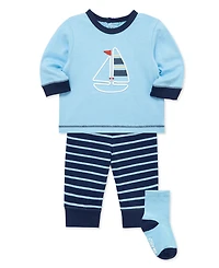 Little Me Baby Boys' Sailboat Printed Top, Joggers and Socks, 3-Piece Set
