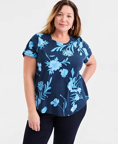 Style & Co Plus Size Perfect Crewneck Short-Sleeve Top, Macy's Exclusive