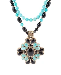 Barse Barcelona Blue Turquoise and Black Onyx Golden Statement Necklace