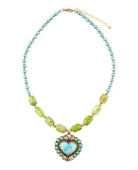 Barse Legacy Heart Lime Green and Blue Turquoise Golden Pendant Necklace
