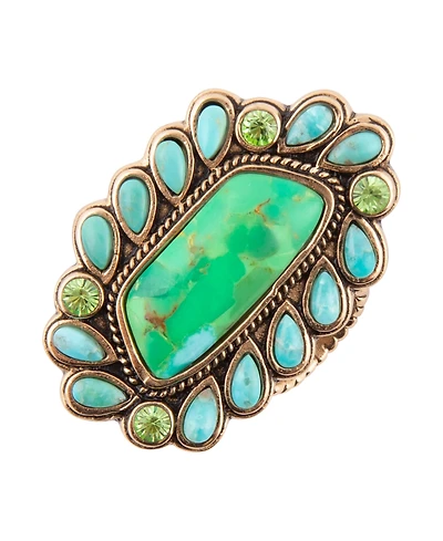 Barse Legacy Lime Green and Blue Turquoise Golden Statement Ring