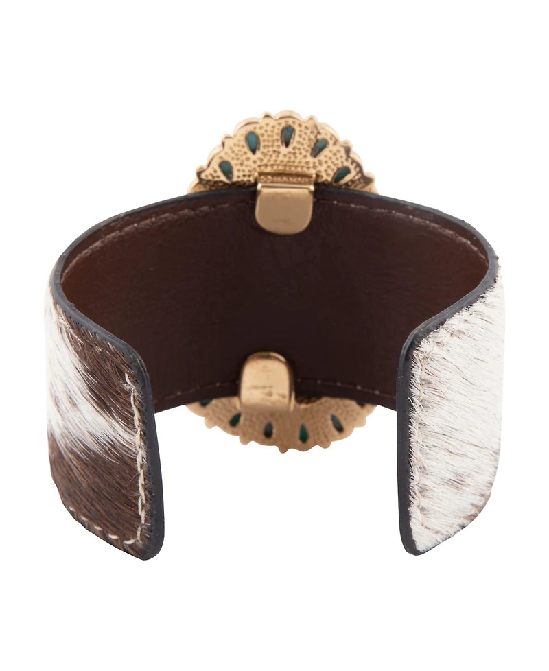 Barse Genuine Turquoise Golden Bronze Cow Hide Cuff Bracelet