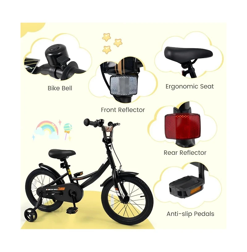 Hongge 16 Inch Kids Bike with Training Wheels and Adjustable Seat