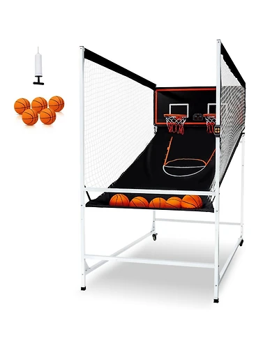 Mecale Arcade Cage Basketball Game, 2-Player Indoor Dual Shot with 5 Balls, 8 Game Modes, Electronic Scoreboard and Pump (Black & White