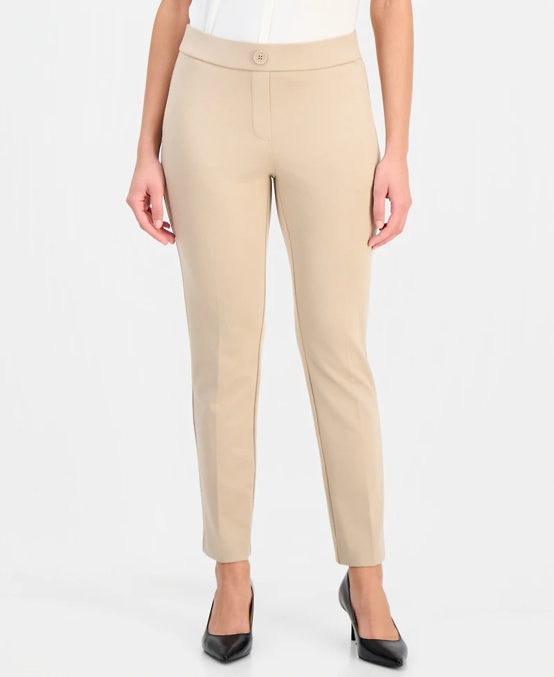 Anne Klein Essentials Petite Ponte-Knit Pull-On Slim Pants