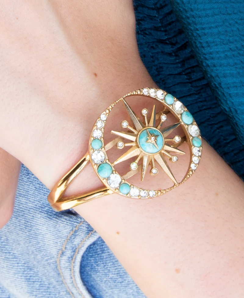 Barse Celestial Blue Turquoise Golden Cuff Bracelet